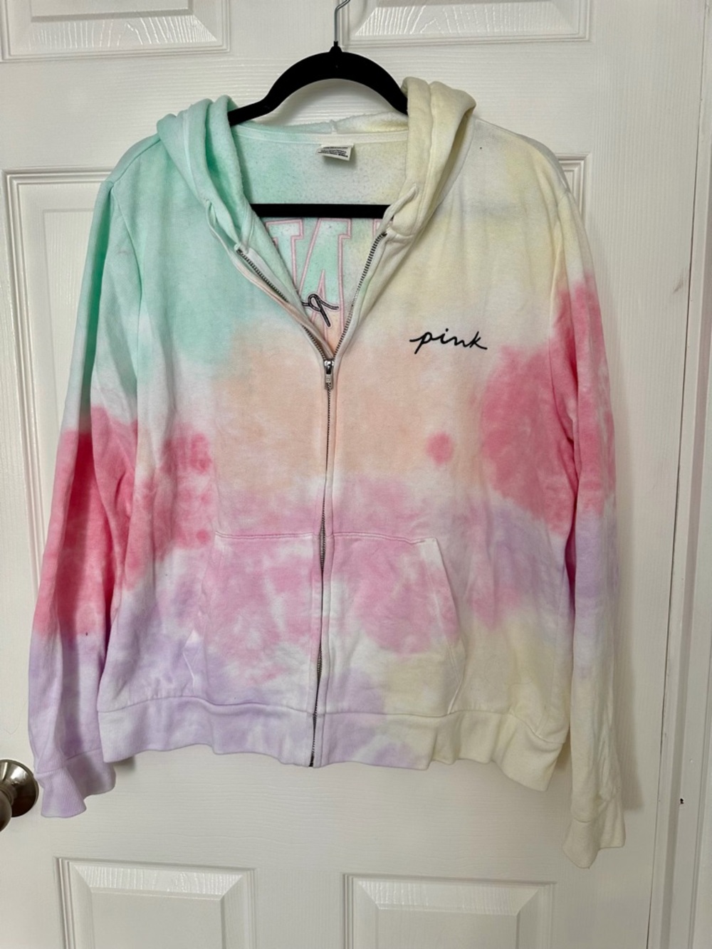 PINK Victoria's Secret Pastel Mint Zip Hoodie with Pink Logo